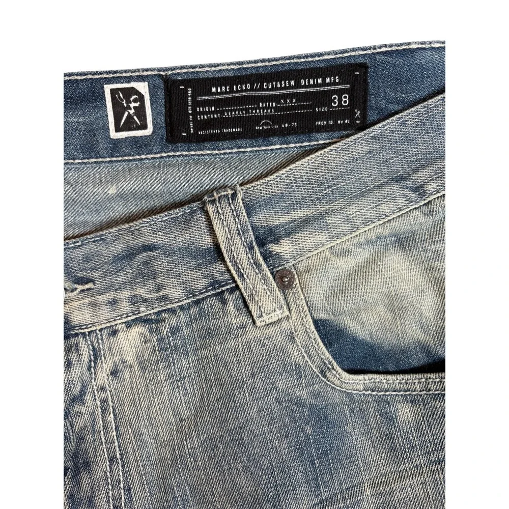 Marc Ecko DEADLY THREADS Jeans Men's 39X33 Straight Distressed Denim Cut and Sew